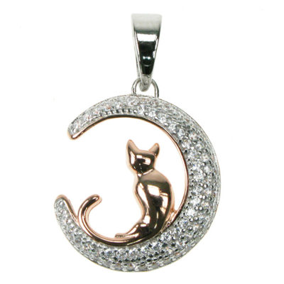 Silver Cat & Moon Pendant