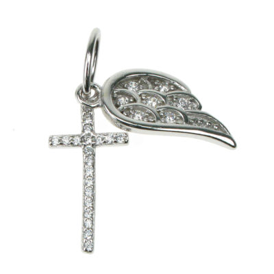 Silver Cross & Angel Wing Pendant