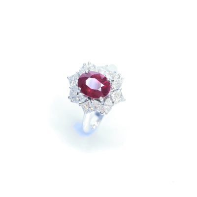 Second Hand 18ct White Gold Burmese Ruby & Diamond Cluster Ring
