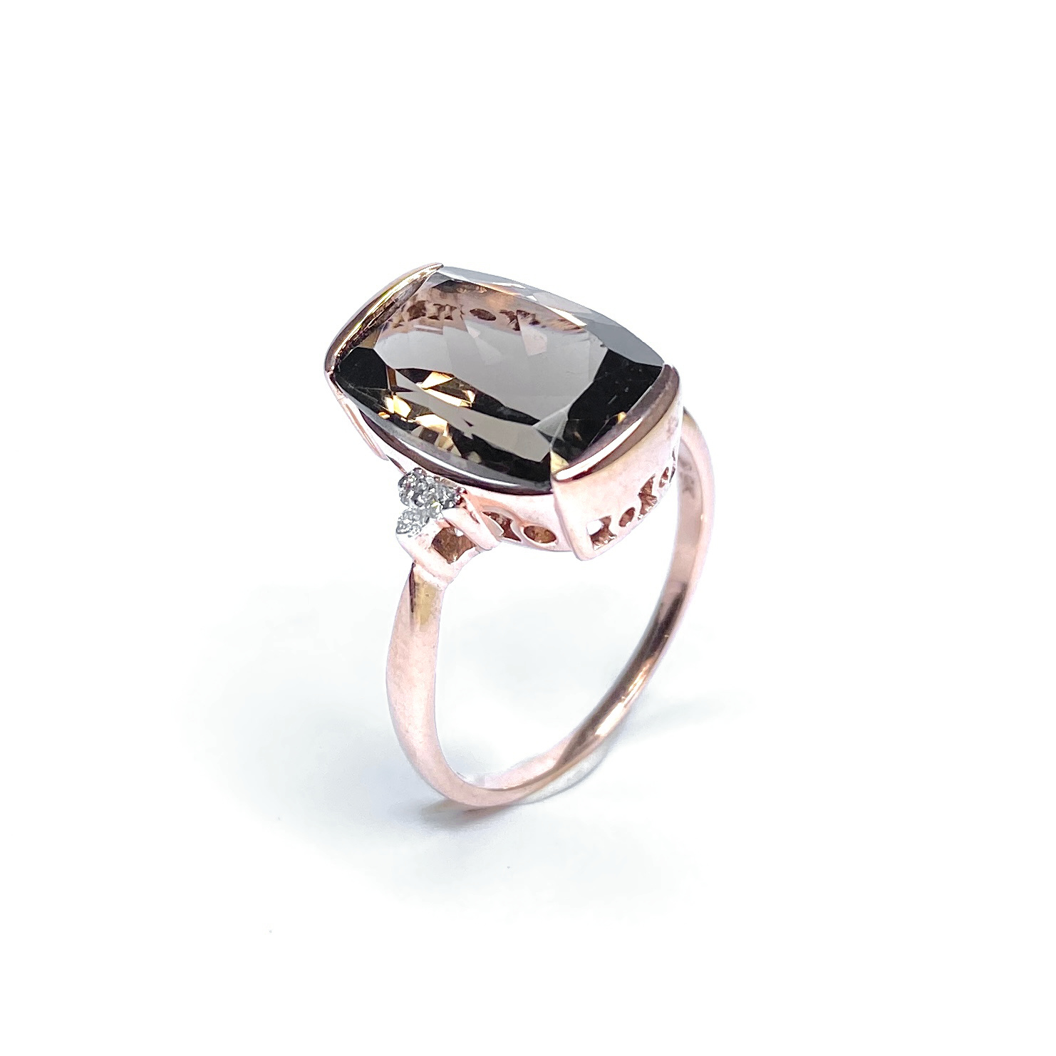 9ct Rose Gold Smokey Quartz & Diamond Ring