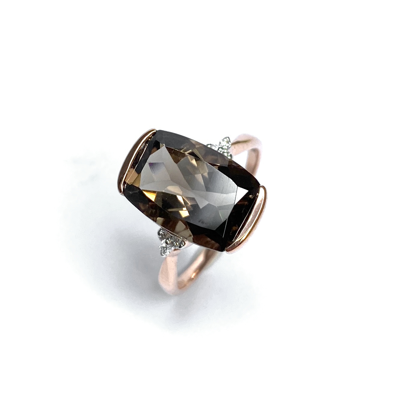 9ct Rose Gold Smokey Quartz & Diamond Ring