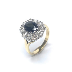 Second Hand 18ct Yellow Gold Sapphire & Diamond Cluster Ring