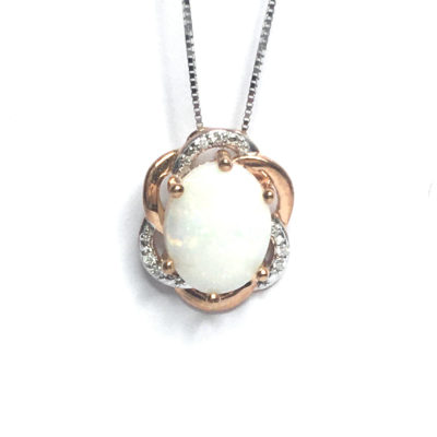 9ct Rose Gold Opal & Diamond Pendant