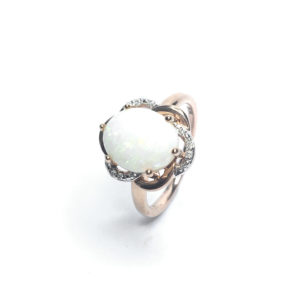 9ct Rose Gold Opal & Diamond Ring