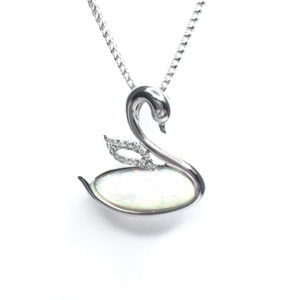18ct White Gold Opal & Diamond Swan Pendant