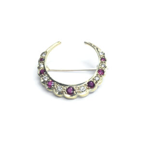 Second Hand 9ct Yellow Gold Ruby & Diamond Brooch