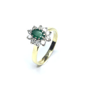 Second Hand 18ct Yellow Gold Emerald & Diamond Cluster Ring