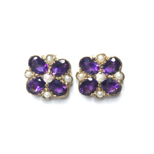 Second Hand 9ct Yellow Gold Amethyst & Pearl Earrings