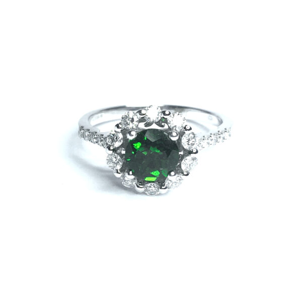 18ct White Gold Green Tsavorite & Diamond Ring