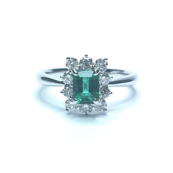 18ct White Gold Emerald & Diamond Ring
