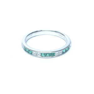 18ct White Gold Emerald & Diamond Half Eternity Ring