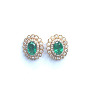 18ct Rose Gold Emerald & Diamond Earrings