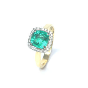 18ct Yellow Gold Columbian Emerald & Diamond Ring
