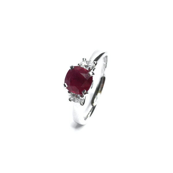 18ct White Gold Ruby & Diamond 3 Stone Ring