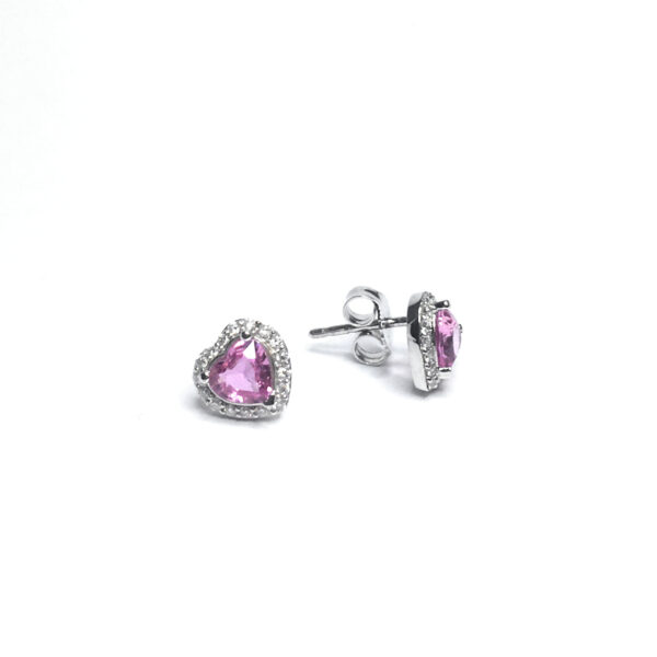 18ct White Gold Pink Sapphire & Diamond Heart Earrings