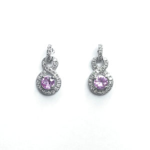 18ct White Gold Pink Sapphire & Diamond Earrings