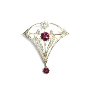 Second Hand 9ct Yellow Gold & Silver Fine Ruby & Diamond Brooch