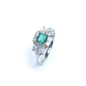 Second Hand 18ct White Gold Platinum Set Emerald & Diamond Ring