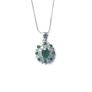 Second Hand 9ct White Gold Emerald & Diamond Pendant