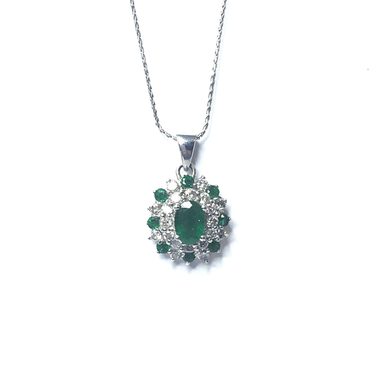 Second Hand 9ct White Gold Emerald & Diamond Pendant - J. A. Woodroffe ...