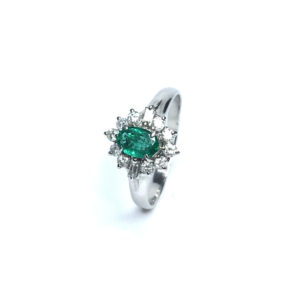 Second Hand Platinum Emerald & Diamond Ring