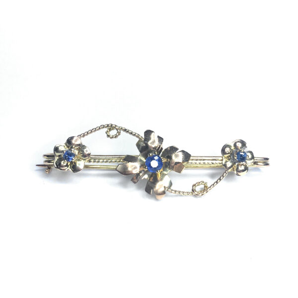 Second Hand 9ct Yellow Gold Sapphire Flower Brooch