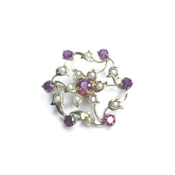 Second Hand 9ct Yellow Gold Ruby & Pearl Brooch