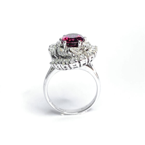 Second Hand 18ct White Gold Pink Tourmaline & Diamond Cluster Ring