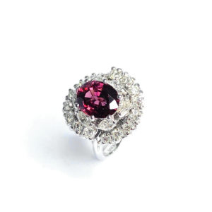 Second Hand 18ct White Gold Pink Tourmaline & Diamond Cluster Ring