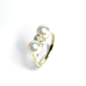Second Hand 14ct Yellow Gold Pearl & Diamond Ring