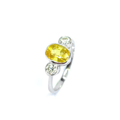 Second Hand Platinum Yellow Sapphire & Diamond Ring