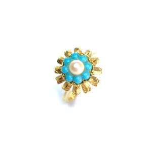 Second Hand 18ct Yellow Gold Pearl & Turquoise Ring