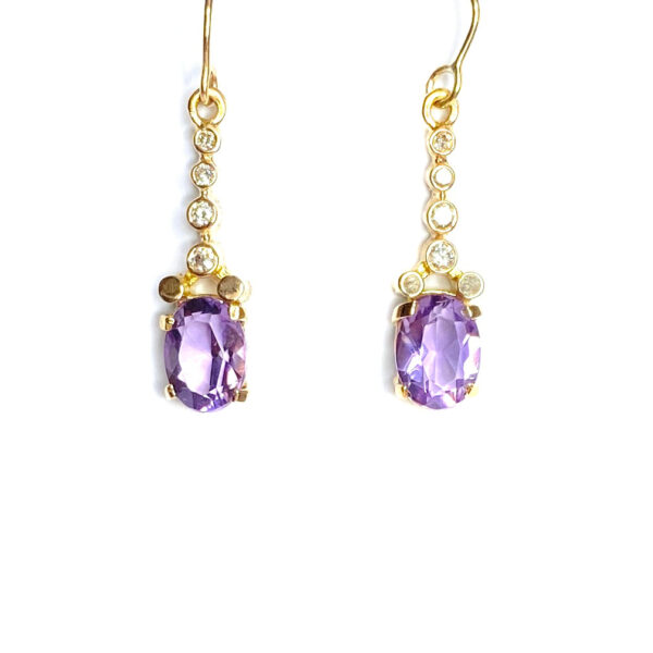 Second Hand 9ct Yellow Gold Amethyst & Diamond Earrings