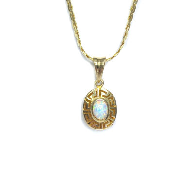 Second Hand 14ct Yellow Gold Created Opal Pendant