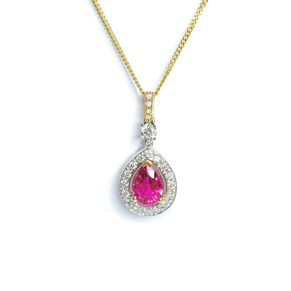 18ct White/Yellow Gold Pink Tourmaline & Diamond Pendant