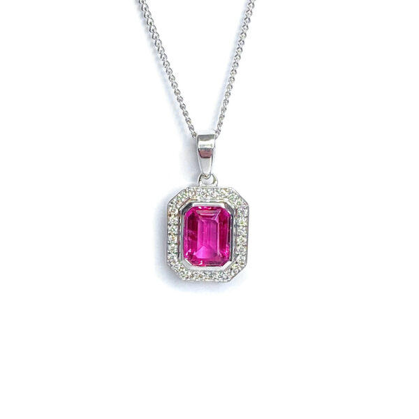 18ct White Gold Pink Tourmaline & Diamond Pendant