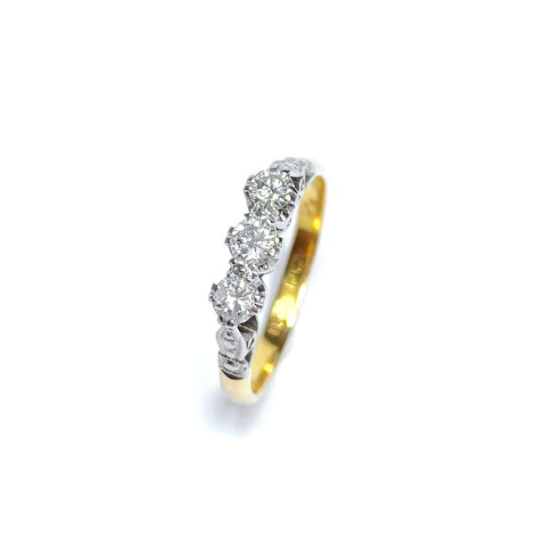 Second Hand 18ct Yellow Gold Platinum Set Diamond 3 Stone Ring