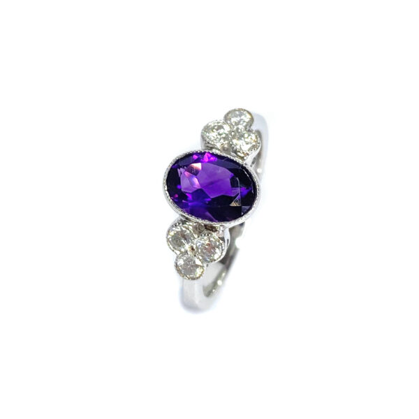 18ct White Gold Amethyst & Diamond Ring