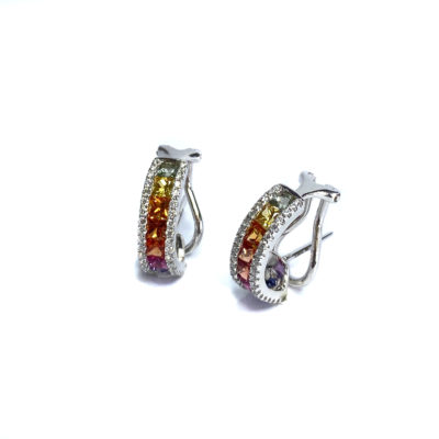 18ct White Gold Multi-Colour Sapphire & Diamond Earrings