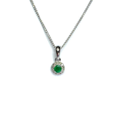 9ct White Gold Emerald & Diamond Pendant
