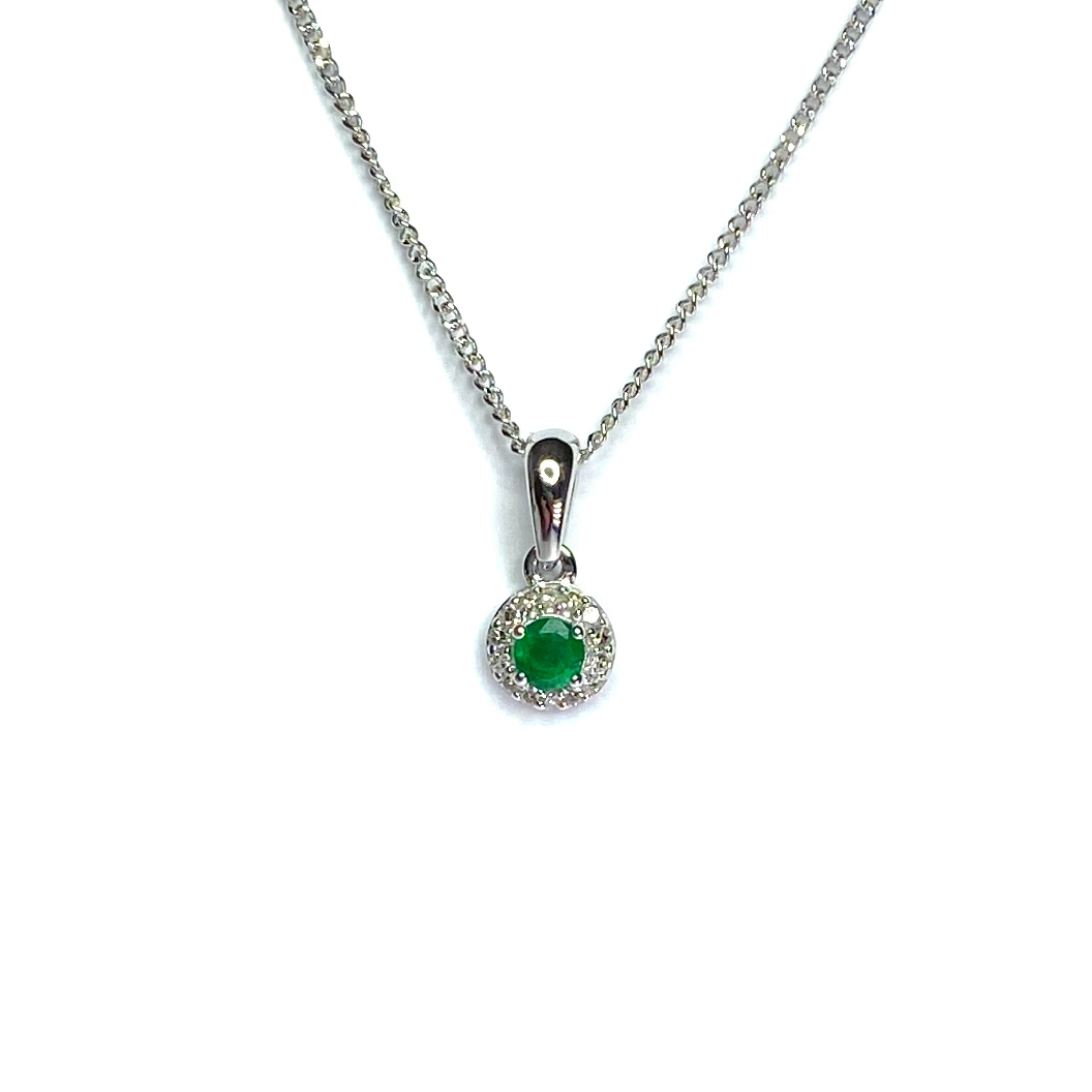 9ct White Gold Emerald & Diamond Pendant - J. A. Woodroffe Jewellers