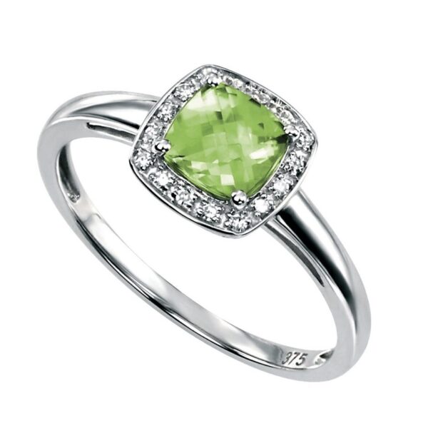9ct White Gold Peridot & Diamond Ring