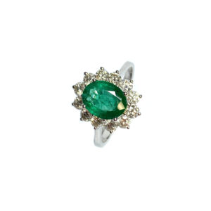 Second Hand 18ct White Gold Emerald & Diamond Ring