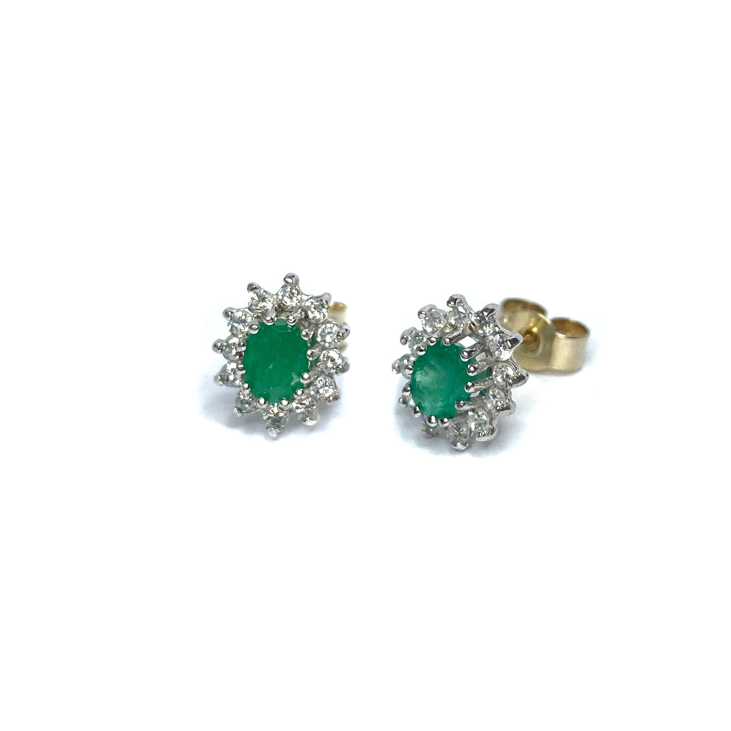 Second Hand 9ct White Gold Emerald & Diamond Earrings