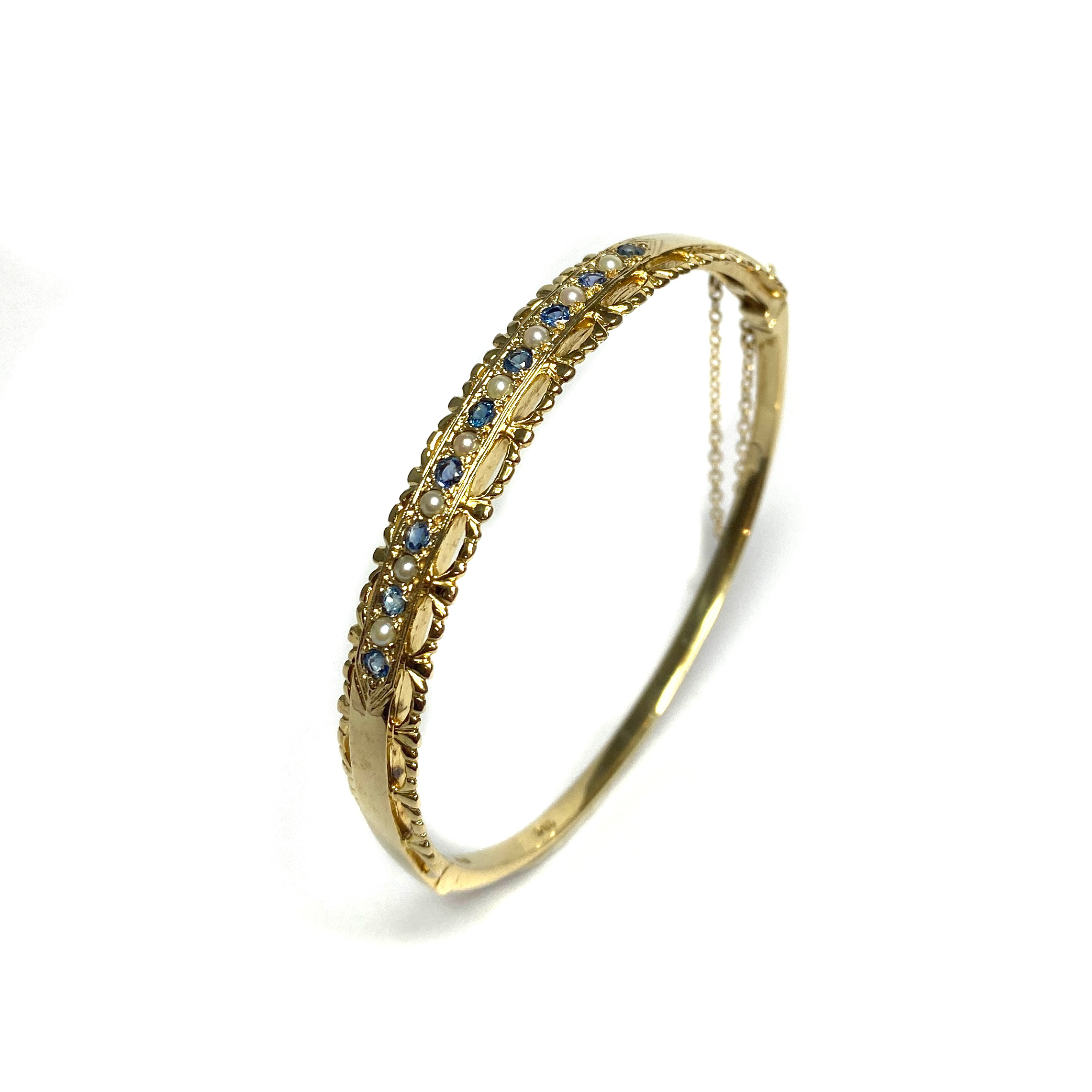 Second Hand 9ct Yellow Gold Sapphire & Pearl Bangle