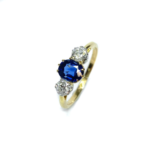 Second Hand 18ct Yellow Gold Sapphire & Diamond 3 Stone Ring