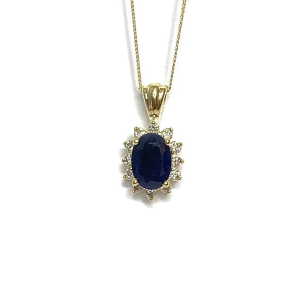 9ct Yellow Gold Sapphire & Diamond Pendant