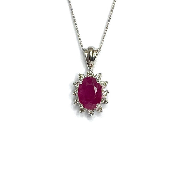 9ct White Gold Ruby & Diamond Pendant