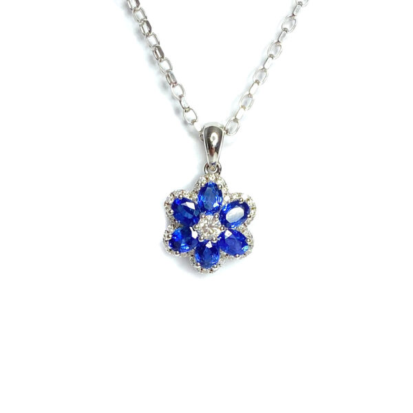 18ct White Gold Sapphire & Diamond Pendant