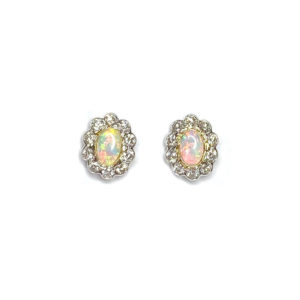 18ct Yellow Gold Opal & Diamond Earrings